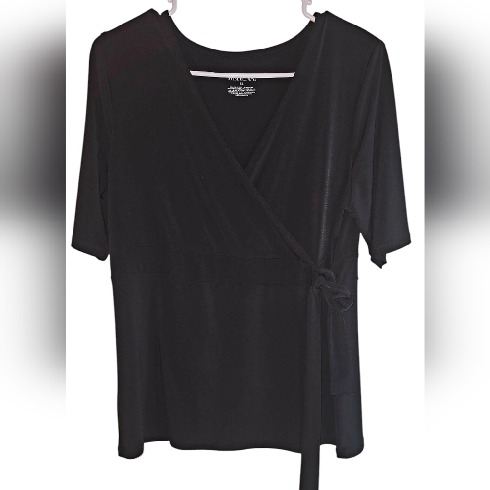 Merona Black Faux Wrap Top - XL